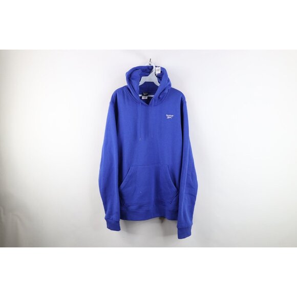 Vintage Reebok Mens Size Large Distressed Spell Out Hoodie Sweatshirt Royal Blue - Picture 1 of 15